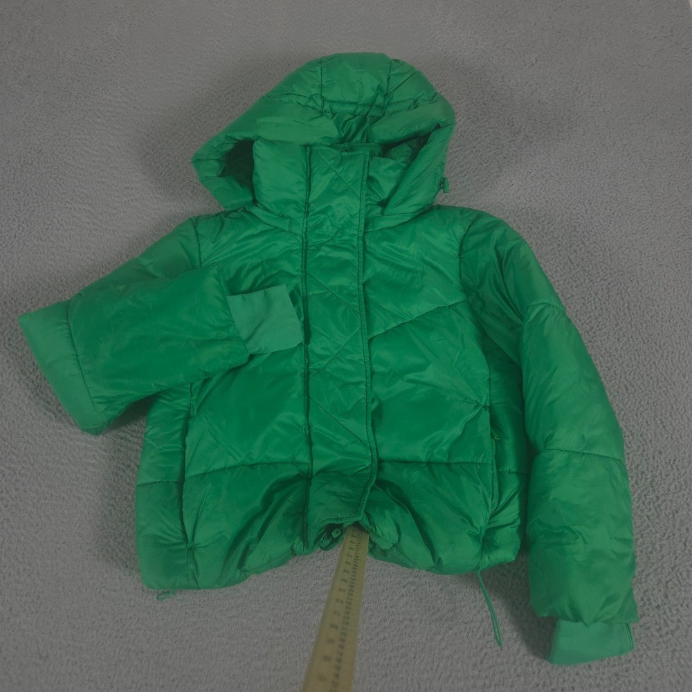 Gap Jacket Womens Small Green Big Puff Cropped Primaloft Pure Detachable Hood